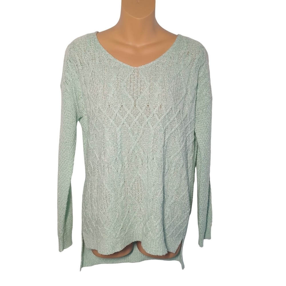 Gianni Bini Mint Green Hi Lo Diamond Cable Knit Long Sleeve Textured Sweater XS